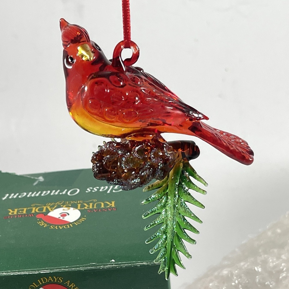 VTG Glass Kurt Adler Red Bird Christmas Ornament Stained Glass Santa's World 4in